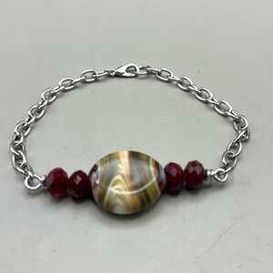 Elegant Statement Silver and Red Lampwork Beaded Bracelet Artisan Crafted